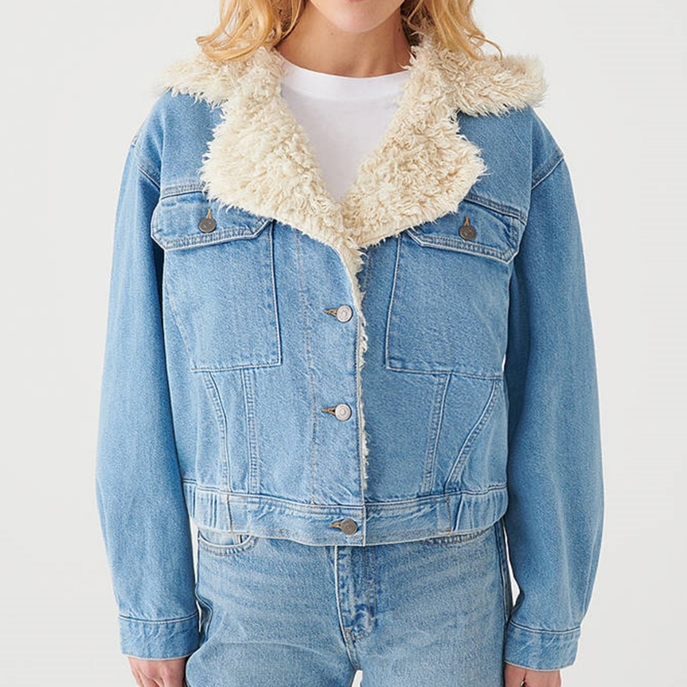 Mavi Elly Lt Blue Sherpa Gold Icon Jacket Size Small
